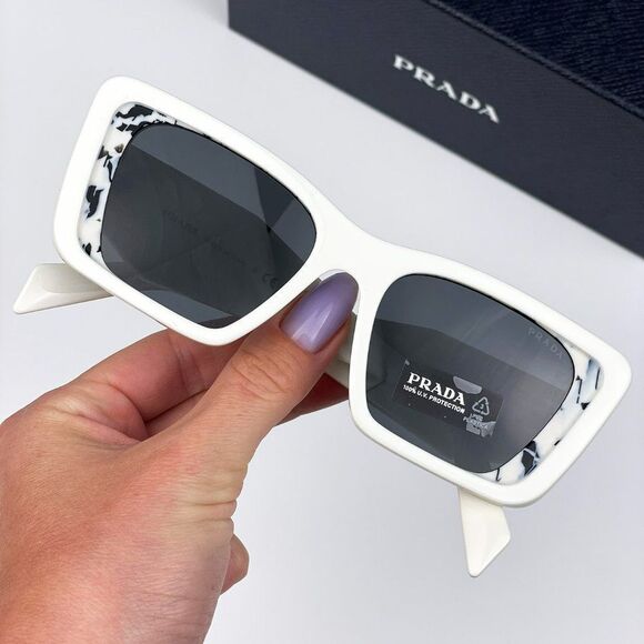 Prada PR08YS 02V5S0 Sunglasses White Havana Black Gray Cat Eye Unisex main image 4